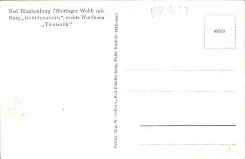 Ak Bad Blankenburg in Thüringen, Teilansicht mit Burg Greifenstein, Waldhaus Tanneck