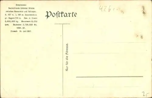 Ak Solingen im Bergischen Land, Müngstener Brücke, Kaiser Wilhelm Brücke bei Müngsten, Eisenbahn