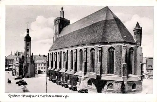 Ak Guben in der Niederlausitz, Stadtkirche und Rathaus