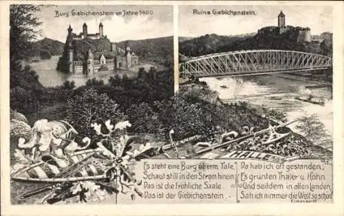 Ak Giebichenstein Halle an der Saale, Burg im Jahre 1400, Ruine, Gedicht