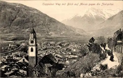 Ak Meran Merano Südtirol, Tappeiner Weg mit Blick auf die Stadt gegen Zielspitze