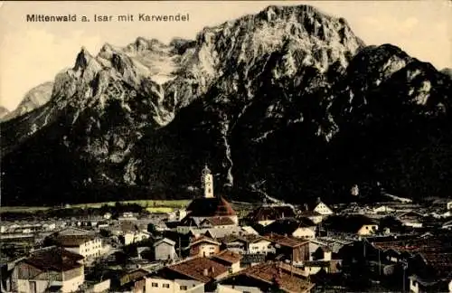 Ak Mittenwald in Oberbayern, Gesamtansicht, Karwendel