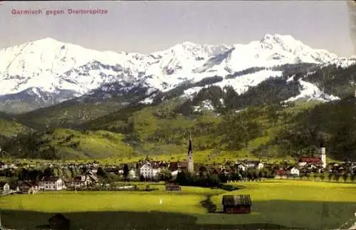 Ak Garmisch Partenkirchen in Oberbayern, Gesamtansicht, Dreitorspitze