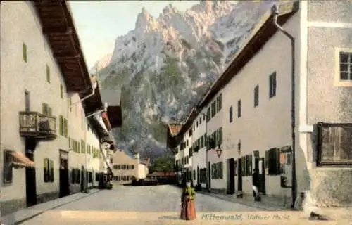 Ak Mittenwald in Oberbayern, unterer Markt