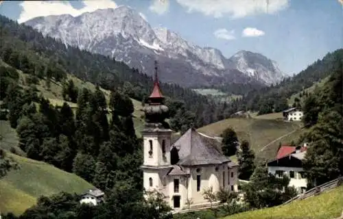 Ak Berchtesgaden in Oberbayern, Kirche Maria Gern mit Untersberg
