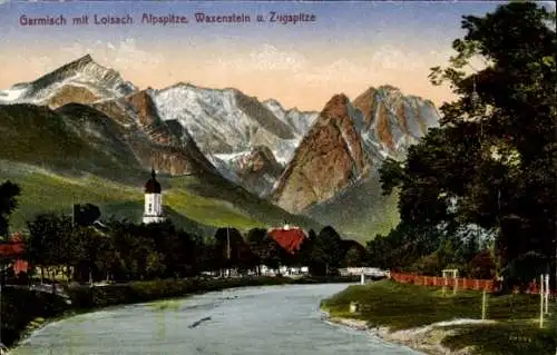 Ak Garmisch Partenkirchen in Oberbayern, Loisach, Alpspitze, Waxenstein, Zugspitze