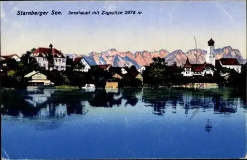 Ak Seeshaupt Bayern, Blick über den Starnberger See zur Zugspitze