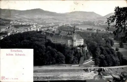 Ak Děčín Tetschen an der Elbe Region Aussig, Schloss mit Umgebung