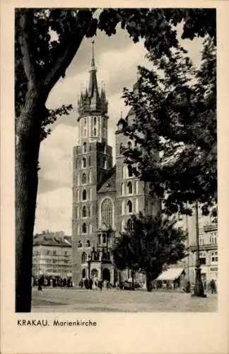 Ak Kraków Krakau Polen, Straßenblick auf die Marienkirche