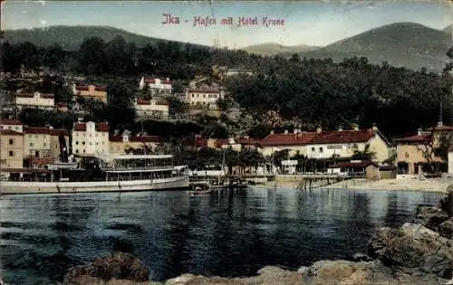 Ak Ičići Ika Kroatien, Hafen mit Hotel Krone