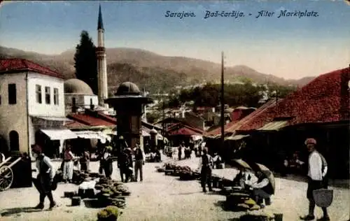 Ak Sarajevo Bosnien Herzegowina, alter Marktplatz