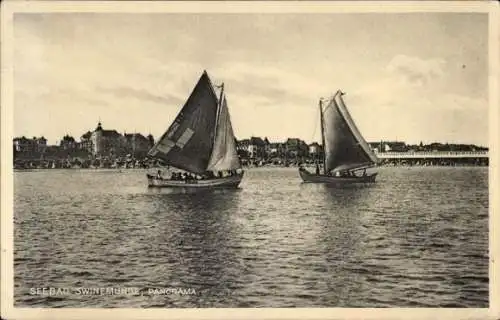 Ak Świnoujście Swinemünde Pommern, Panorama, Segelboote in Fahrt