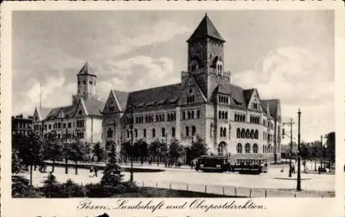 Ak Poznań Posen, Landschaft mit Oberpostdirektion, Straßenbahn