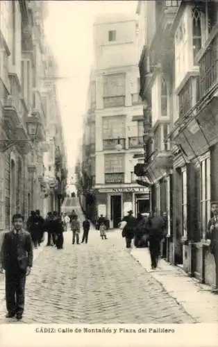 Ak Cádiz Andalucía, Calle de Montanes und Plaza del Pallilero