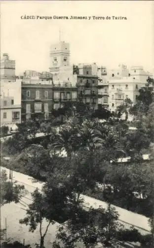 Ak Cádiz Andalucía, Parque Guerra Jimenez und Torre de Tavira