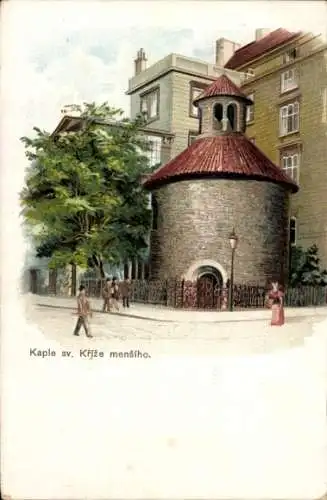 Litho Praha Prag Tschechien, Rotunde Heilig Kreuz