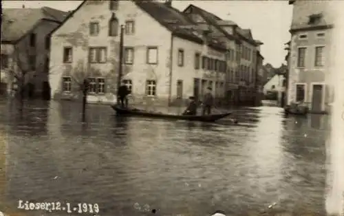 Foto Ak Lieser an der Mosel, Überschwemmung, 12. Januar 1919