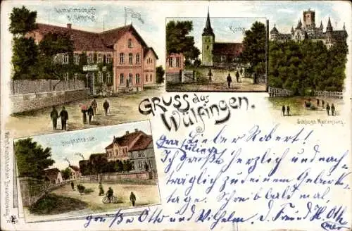 Litho Wülfingen Elze in Niedersachsen, Gastwirtschaft Gehrke, Schloss Marienburg, Hauptstraße