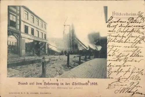 Ak Hildesheim in Niedersachsen, Brand auf dem Hohenweg in der Christnacht 1898