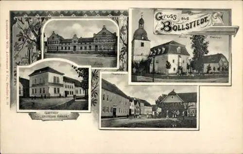 Ak Bollstedt Weinbergen Thüringen, Gasthof zum Deutschen Kaiser, Schule, Kirche, Hauptstraße