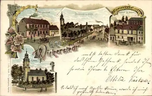 Litho Wickerstedt Bad Sulza in Thüringen, Post, Straßenpartie, Gasthof zum Anker, Kirche