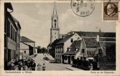 Ak Germersheim am Rhein, Partie an der Ringstraße, Kirche