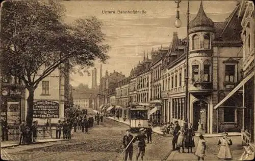 Ak Neunkirchen im Saarland, Blick in die Bahnhofstraße, Straßenbahn, Ofenhandlung Ludwig Becker