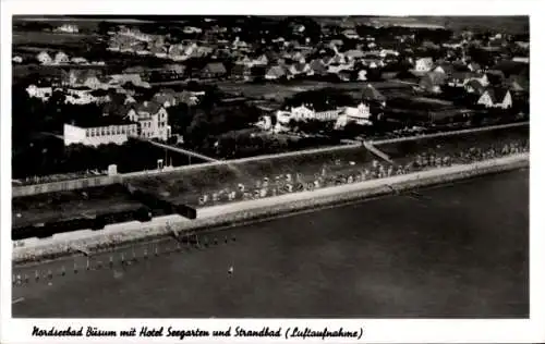 Ak Nordseebad Büsum, Fliegeraufnahme, Hotel Seegarten, Strandbad