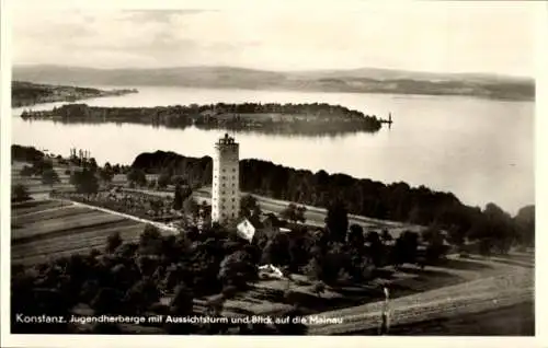 Ak Konstanz am Bodensee, Fliegeraufnahme, Jugendherberge, Aussichtsturm, Mainau