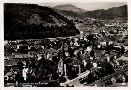 Ak Schopfheim in Baden, Fliegeraufnahme, Zeller Blauen