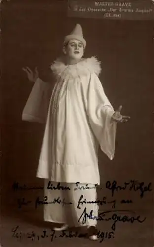 Ak Operettensänger Walter Grave, Operette Dummer August, Autogramm