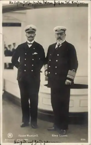 Ak Kaiser Wilhelm II., König Edward VII. von England, Marineuniform, SMY Hohenzollern