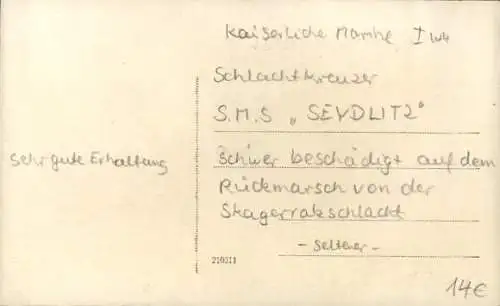 Ak Deutsches Kriegsschiff, SMS Seydlitz nach der Skagerrak-Schlacht, Kaiserliche Marine