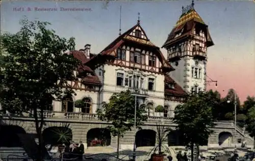 Ak Hof an der Saale Oberfranken Bayern, Restaurant Theresienstein