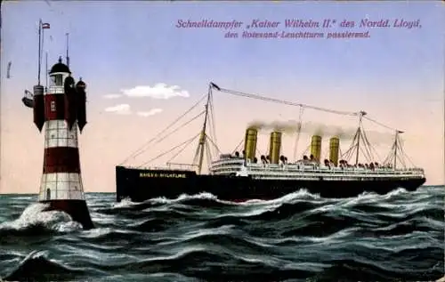 Ak Dampfer Kaiser Wilhelm II, Norddeutscher Lloyd Bremen, Schnelldampfer, Leuchtturm