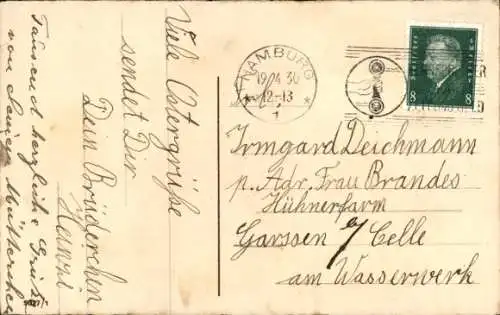 Litho Glückwunsch Ostern, Küken, Hahn, Huhn, Junge, Mädchen