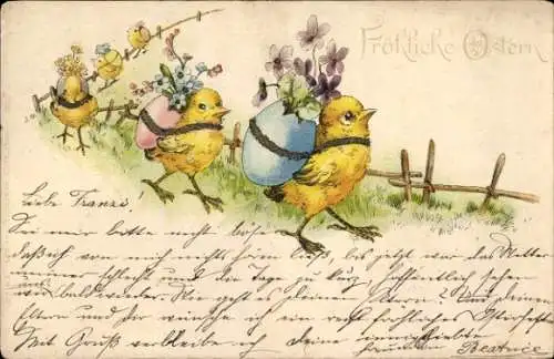 Litho Fröhliche Ostern, Küken, Ostereier