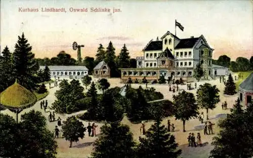 Ak Lindhardt Naunhof im Kreis Leipzig, Kurhaus von Oswald Schlinke jun., Gäste