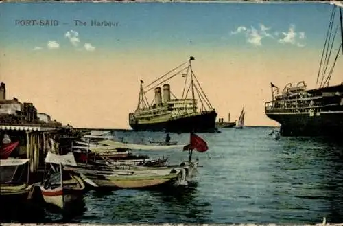 Ak Port Said Ägypten, Hafen, Schiffe