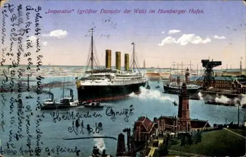 Ak Dampfschiff Imperator, Im Hamburger Hafen, HAPAG