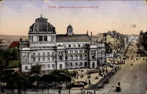 Ak Plzeň Pilsen Stadt, Theater, Ferdinandova Straße