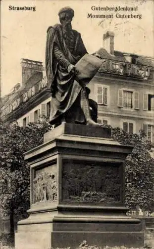 Ak Strasbourg Straßburg Elsass Bas Rhin, Monument Gutenberg