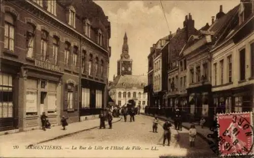 Ak Armentières Nord, Rue de Lille, Rathaus