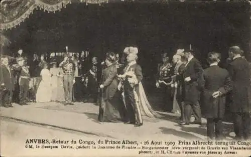 Ak Anvers Antwerpen Flandern, Retour du Congo, du Prince Albert, 16. August 1909