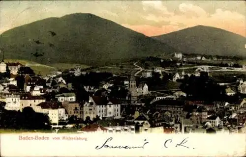 Ak Baden Baden am Schwarzwald, Totalansicht, Blick vom Michaelsberg