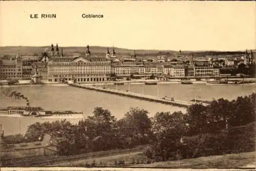 Ak Koblenz am Rhein, Teilansicht, Brücke, Schiff