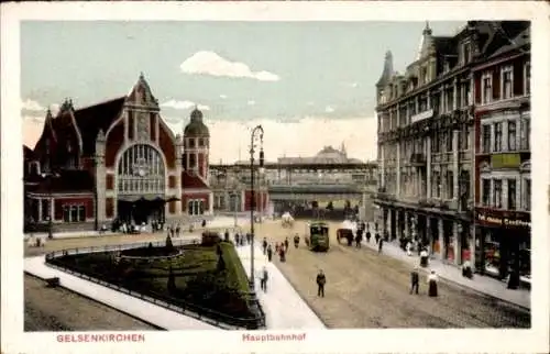 Ak Gelsenkirchen im Ruhrgebiet, Hauptbahnhof, Außenansicht, Straßenbahn