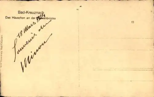 Ak Bad Kreuznach in Rheinland Pfalz, Häuschen, Salinenbrücke