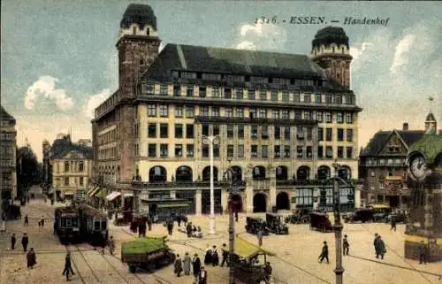 Ak Essen im Ruhrgebiet, Handelshof, Straßenbahnen