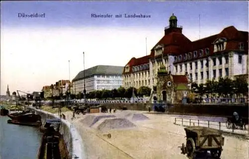 Ak Düsseldorf am Rhein, Rheinufer mit Landeshaus